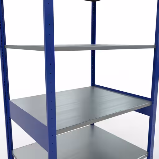Basisstelling, legbordstelling, insteeksysteem MULTIplus150, 2500 x 1000 x 800 mm (HxBxD), 6 legborden, lengtestangen, RAL 5010 gentiaanblauw/verzinkt met de GTIN 4004514281388 Basisplank, legbord, insteeksysteem MULTIplus150, 2500 x 1000 x 800 mm, 6 legborden, RAL 5010 gentiaanblauw/verzinkt van Schulte Lagertechnik met het artikelnr. 12781-LR-B
