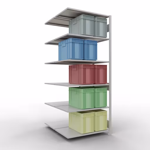 Andere weergave van het artikel Aanbouwplank, dubbele plank, legplank-insteeksysteem MULTIplus150, 2500 x 1000 x (2x600) mm, 2x6 legborden, RAL 7035 lichtgrijs uit de categorie legborden