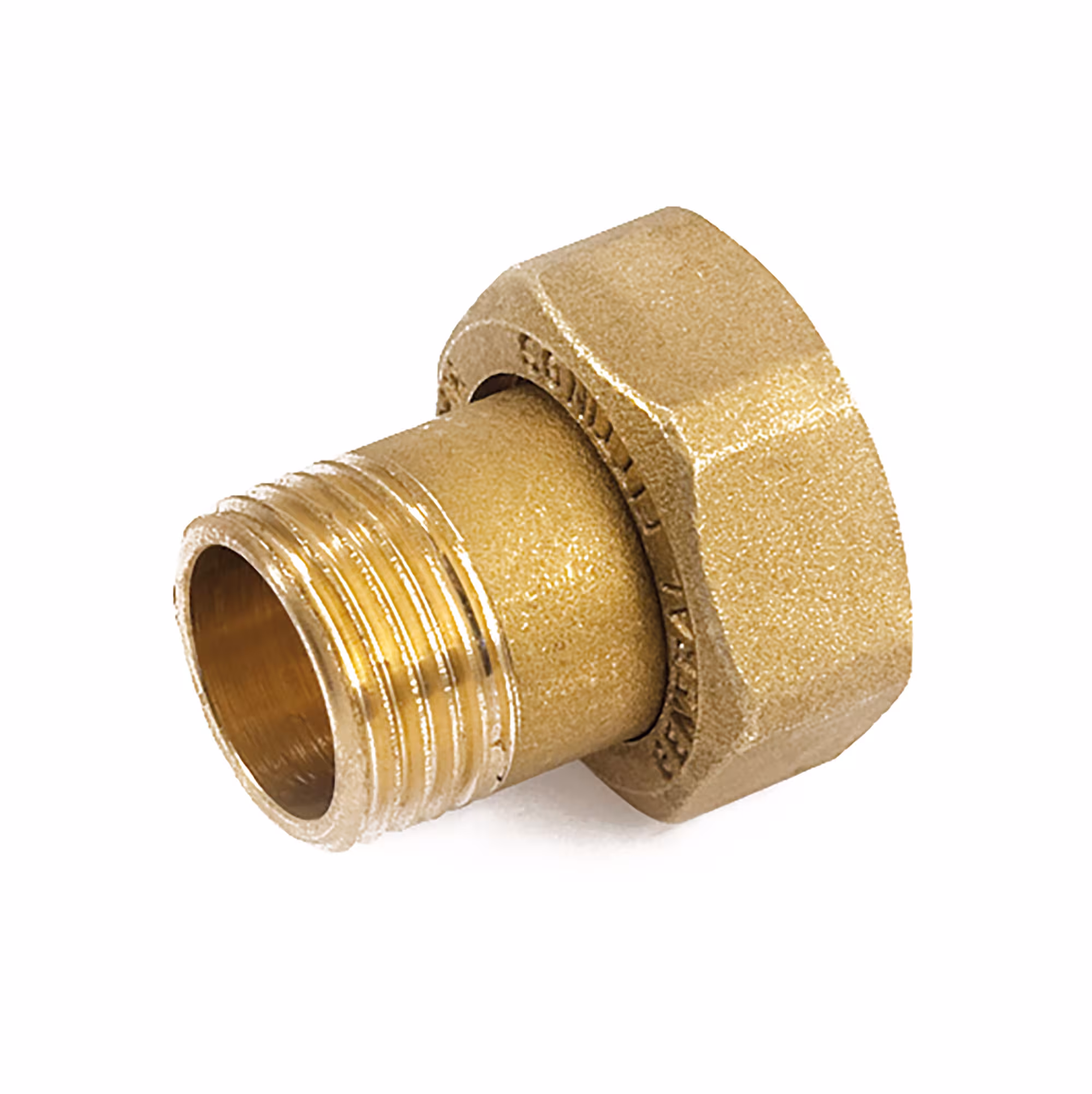 Watermeterfitting messing 3/4" x 1" van General Fittings Watermeterschroefverbindingen, messing schroefdraadfittingen, art.nr. 2700G2H051000A