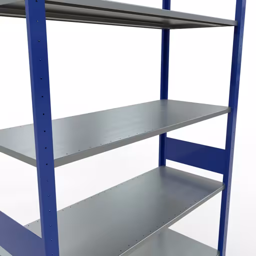 Extra afbeelding van het artikel Basisplank, legbord, insteeksysteem MULTIplus150, 3000 x 1300 x 500 mm (HxBxD), 7 legborden, lengtestangen, RAL 5010 gentiaanblauw/verzinkt Extra afbeelding van het artikel Basisplank, legplank, insteeksysteem MULTIplus150, 3000 x 1300 x 500 mm, 7 legborden, RAL 5010 gentiaanblauw/verzinkt vanaf basisplank