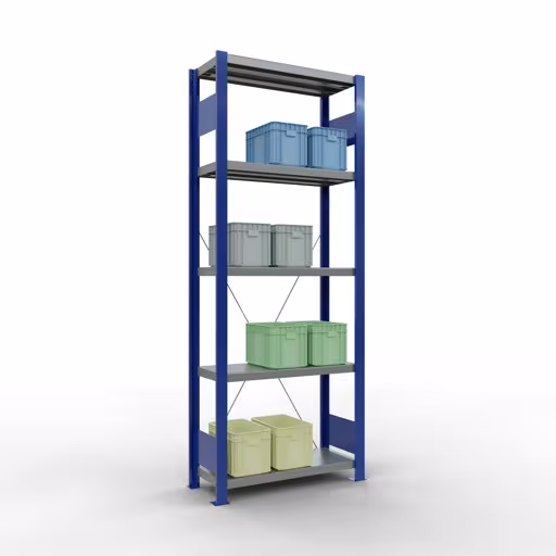 Basisplank, legbord, insteeksysteem MULTIplus250, 2000 x 750 x 300 mm, 5 legborden, RAL 5010 gentiaanblauw/verzinkt/verzinkt van Schulte Lagertechnik met artikelnr. 12930-75-B
