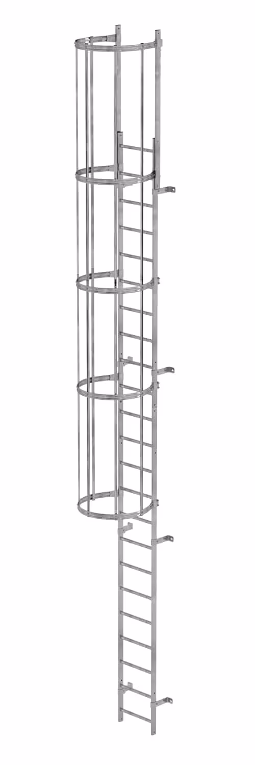 Munk eendelige verticale ladder met rugbescherming, gegalvaniseerd staal, verticale ladders, art.nr. 520110