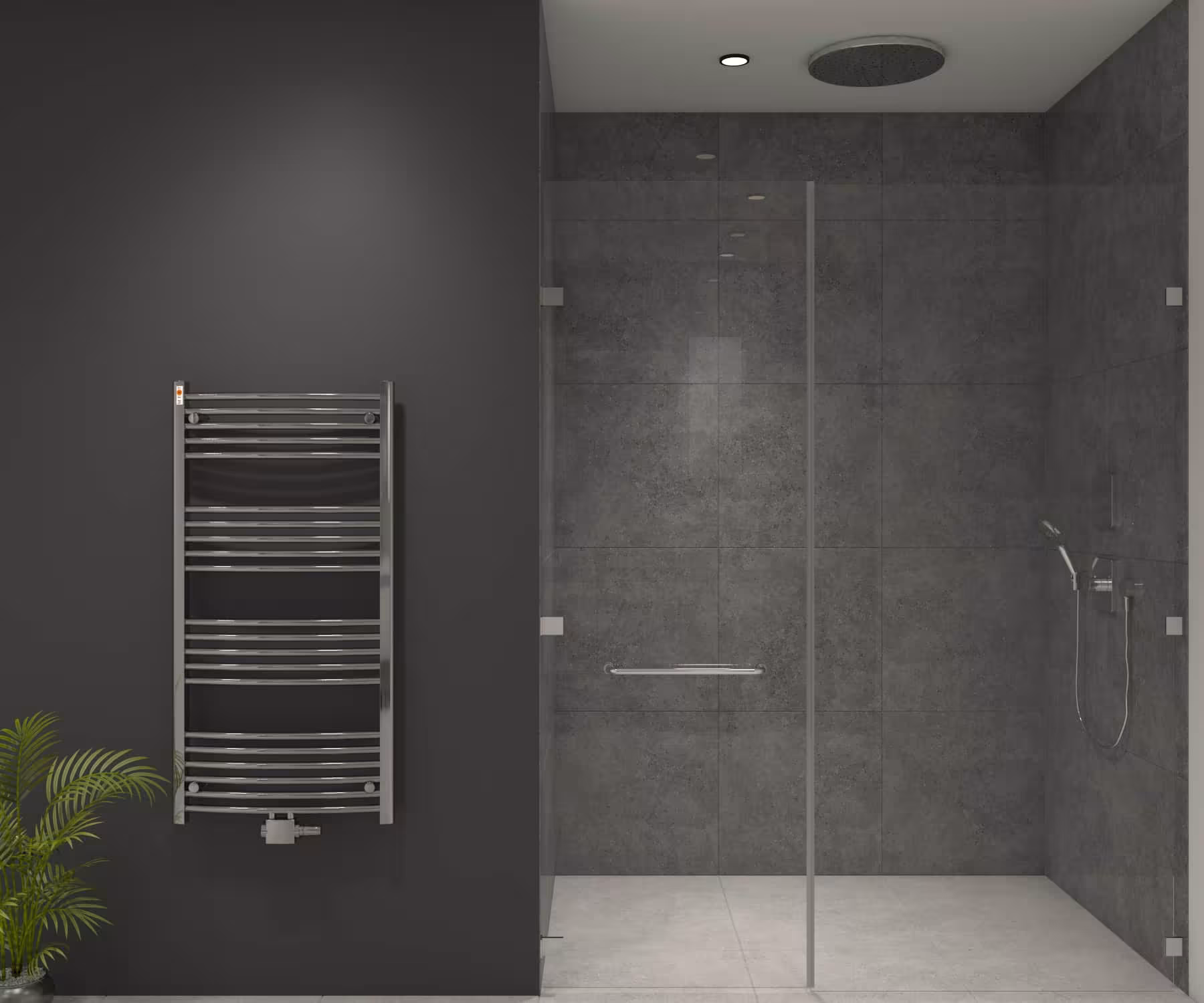 MERT badkamerradiator gebogen chroom, middenaansluiting, badkamerradiator, art.nr. 4-60x120-M