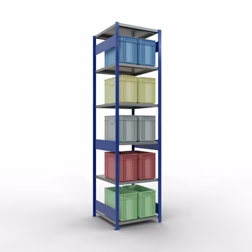 Basisplank, legplank, insteeksysteem MULTIplus250, 3000 x 750 x 800 mm (HxBxD), 7 legborden, lengtestangen, RAL 5010 gentiaanblauw/verzinkt/verzinkt uit de categorie basisplanken met de GTIN 4004514284204 Basisplank, legbord, insteeksysteem MULTIplus250, 3000 x 750 x 800 mm, 7 legborden, lengtestangen, RAL 5010 gentiaanblauw/verzinkt/verzinkt van Schulte Lagertechnik uit het plug-in systeem-assortiment