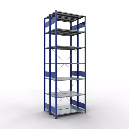 Basisplank, dubbele plank, stellingsysteem MULTIplus150, 3000 x 1000 x (2x800) mm (HxBxD), 2x7 planken, kruisschoor, RAL 5010 gentiaanblauw van Schulte Lagertechnik Basisplank, dubbele plank, stellingsysteem MULTIplus150, 3000 x 1000 x (2x800) mm (HxBxD), 2x7 planken, kruisschoor, RAL 5010 gentiaanblauw, dubbele planken, art.nr. 32742-B