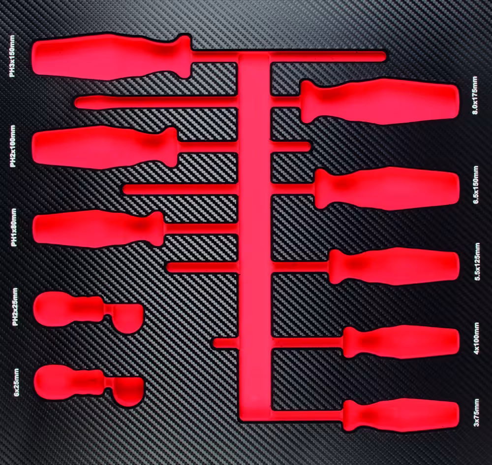 ProForm-inzet leeg voor 10 schroevendraaiers van PROJAHN Inzetschroevendraaier voor 10 kruiskopschroeven PH en gleufschroeven leeg of gevuld, organisatiesystemen & werkplaatswagens, art.nr. 5999-48E