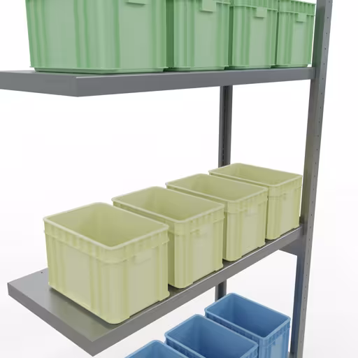 Extra afbeelding van het artikel Aanbouwplank, stellingkast MULTIplus250 insteeksysteem, 3000 x 1000 x 400 mm (HxBxD), 7 legborden, verzinkt vanaf aanbouwplank