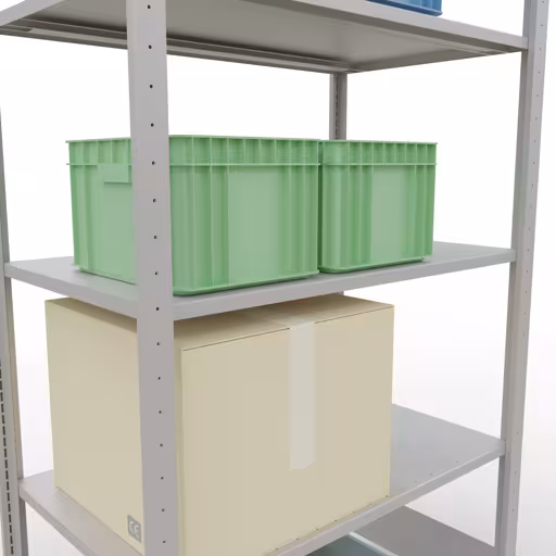 Basisplank, legbord, insteeksysteem MULTIplus150, 2000 x 1000 x 600 mm (HxBxD), 5 legborden, lengtestangen, RAL 7035 lichtgrijs met de GTIN 4004514293213 Basisplank, plankplank, insteeksysteem MULTIplus150, 2000 x 1000 x 600 mm, 5 planken, RAL 7035 lichtgrijs van Schulte Lagertechnik met het artikelnr. 32660-LR