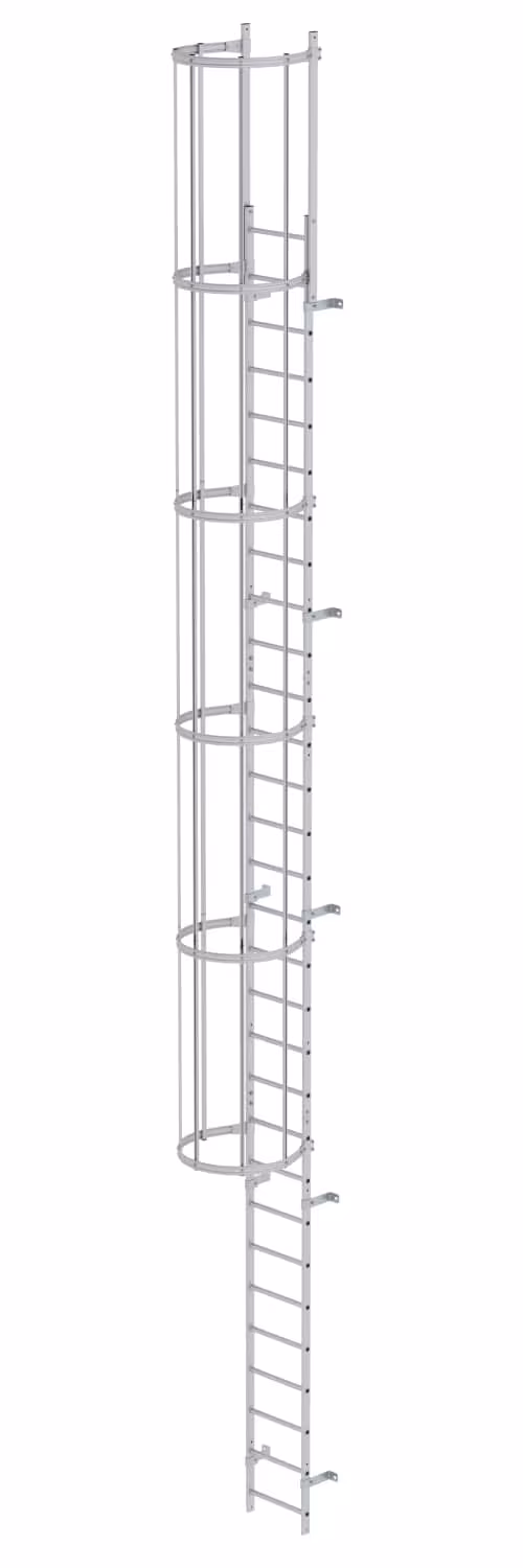 Munk eendelige verticale ladder met rugbescherming, geanodiseerd aluminium, verticale ladders, art.nr. 500120