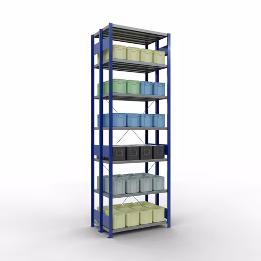 Figuur nr. 11 van het artikel basisplank, dubbele plank, stellingsysteem MULTIplus250, 3000 x 1000 x (2x300) mm, 2x7 planken, kruisschoor, gentiaanblauw uit de productgroep stellingrekken van Schulte Lagertechnik.