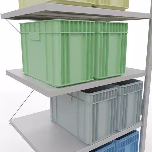 Andere weergave van het artikel Aanbouwplank, legbord, insteeksysteem MULTIplus250, 3000 x 1000 x 800 mm, 7 legborden, kruisschoor, RAL 7035 lichtgrijs uit de categorie insteeksysteem