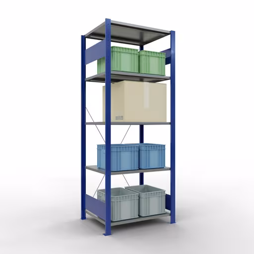 Extra afbeelding van het artikel Basisplank, legbord, insteeksysteem MULTIplus150, 2000 x 750 x 600 mm, 5 legborden, kruisschoor, RAL 5010 gentiaanblauw/verzinkt/verzinkt Extra afbeelding van het artikel Basisplank, legplank, insteeksysteem MULTIplus150, 2000 x 750 x 600 mm, 5 legborden, kruisschoor, RAL 5010 gentiaanblauw/verzinkt/verzinkt vanaf basisplank
