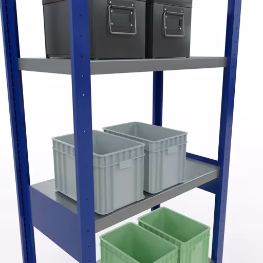 Extra afbeelding van het artikel basisplank, legplank, insteeksysteem MULTIplus250, 2500 x 750 x 400 mm, 6 legborden, RAL 5010 gentiaanblauw/verzinkt/verzinkt vanaf basisplank