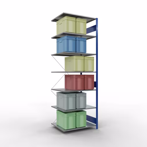 Aanbouwrekken, rekken, insteeksysteem MULTIplus150, 3000 x 1000 x 800 mm (HxBxD), 7 legborden, kruisschoor, RAL 5010/verzinkt uit de categorie aanbouwrekken met GTIN 4004514279309 Aanbouwrekken, rekken, insteeksysteem MULTIplus150, 3000 x 1000 x 800 mm, 7 legborden, RAL 5010/verzinkt van het merk Schulte Lagertechnik uit het assortiment insteeksystemen