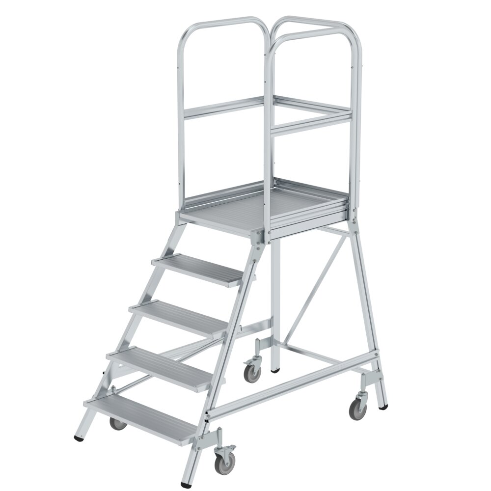 Munk platformtrap, toegankelijk vanaf één zijde, met veerrollen, geribbeld aluminium, uit de categorie "Platformtrappen" met artikelnummer 050105