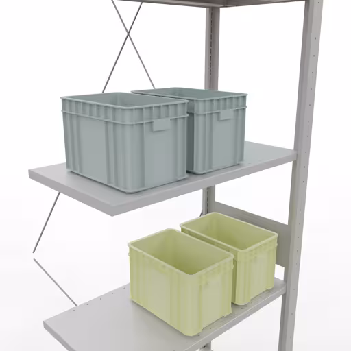 Andere weergave van het artikel Aanbouwrekken, legbord, insteeksysteem MULTIplus150, 3000 x 750 x 400 mm, 7 legborden, RAL 7035 lichtgrijs uit de categorie insteeksysteem