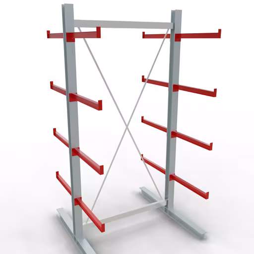 Figuur nr. 10 van het artikel K 6000 complete stelling, dubbelzijdig, 3000 x 1500 x 2x 750 mm, RAL 7001 / RAL 3000, 5 opslagniveaus uit de productgroep draagarmstellingen van Schulte Lagertechnik.