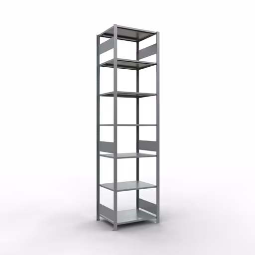 Basisplank, legplank, insteeksysteem MULTIplus150, 3000 x 750 x 600 mm (HxBxD), 7 legborden, lengtestangen, verzinkt, basisplank, art.nr. 12762-75-LR