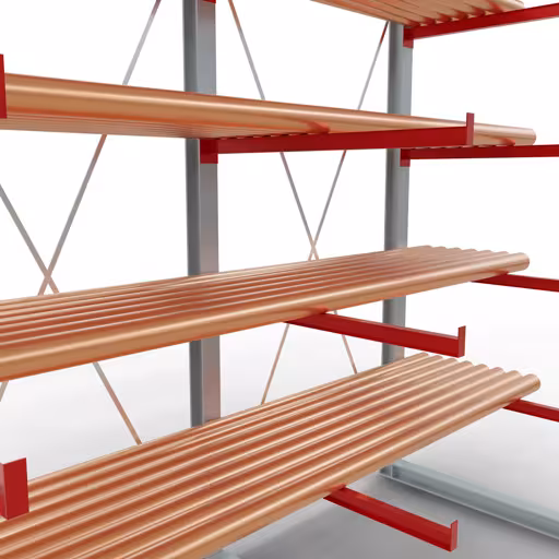 Productafbeelding nr. 11 van artikel K 6000 compleet legbord, eenzijdig, 3000 x 3000 x 1250 mm, RAL 7001 / RAL 3000, 5 opslagniveaus Afbeelding nr. 11 van het artikel K 6000 complete stelling, eenzijdig, 3000 x 3000 x 1250 mm, RAL 7001 / RAL 3000, 5 opslagniveaus uit de productgroep draagarmstellingen van Schulte Lagertechnik