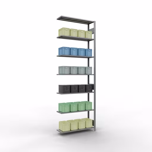 Productafbeelding nr. 15 van het artikel Aanbouwrekken, legbordstellingen, insteeksysteem MULTIplus85, 3000 x 1000 x 300 mm (HxBxD), 7 legborden, lengtestangen, verzinkt Figuur nr. 15 van het artikel aanbouwrekken, legbordstellingen, insteeksysteem MULTIplus85, 3000 x 1000 x 300 mm, 7 legborden, verzinkt uit de productgroep insteeksysteem van het merk Schulte Lagertechnik.