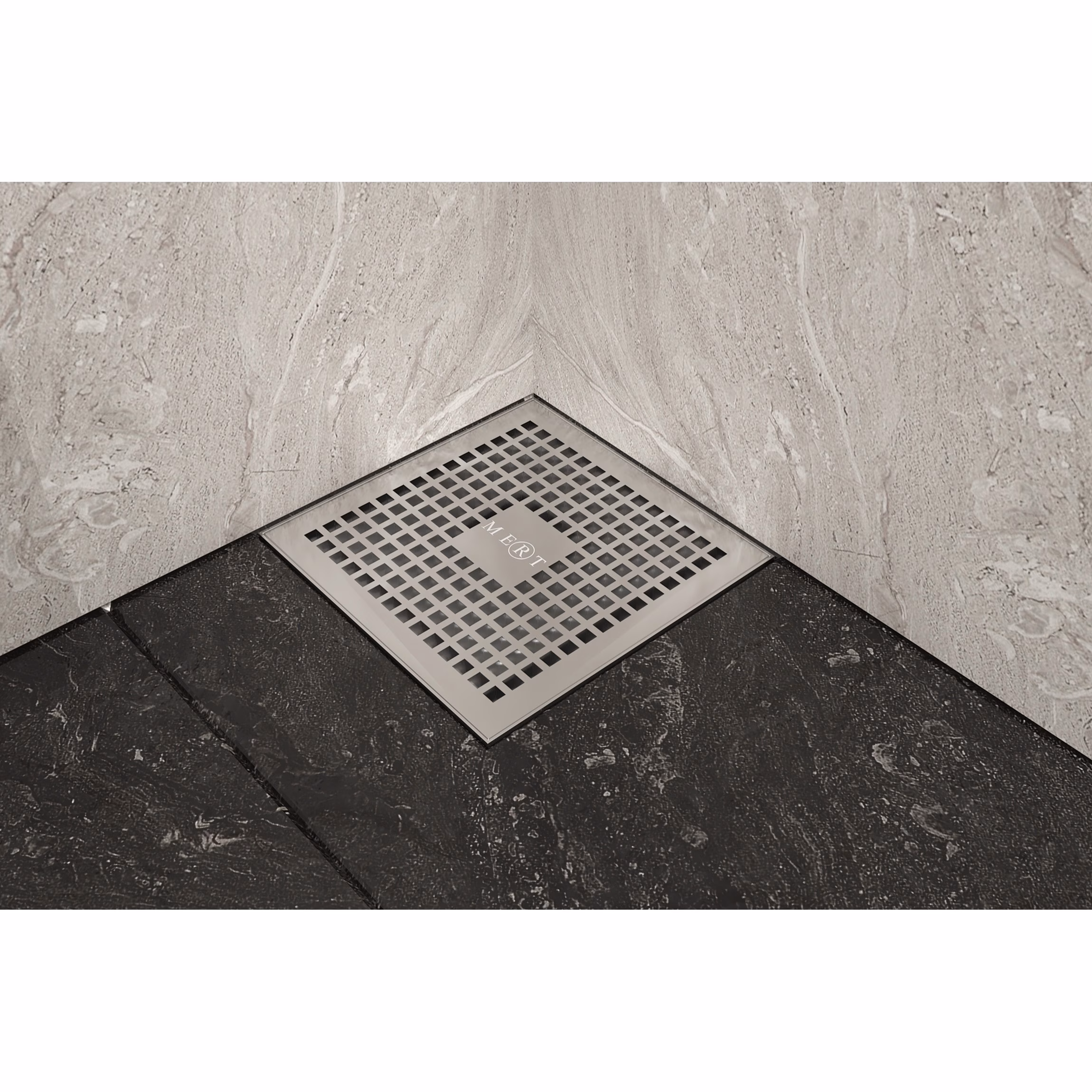 Ohne Text 546844041915714872 MERT ULTRA FLAT 20x20cm vloerafvoer design "KARE" volledig gemaakt van roestvrij staal, afvoer DIN 50