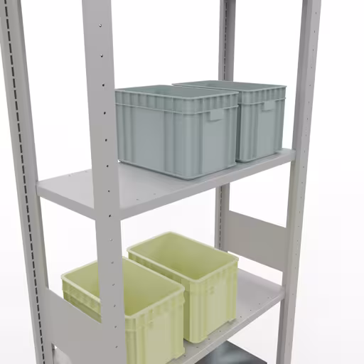 Basisplank, legbord, insteeksysteem MULTIplus150, 3000 x 750 x 300 mm, 7 legborden, lengtestangen, RAL 7035 lichtgrijs van Schulte Lagertechnik uit het assortiment insteeksysteem