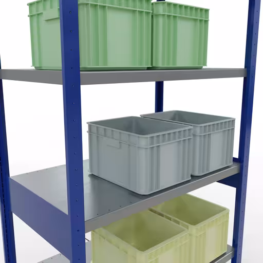 Productafbeelding nr. 15 van het artikel basisplank, legbord, insteeksysteem MULTIplus330, 2500 x 1000 x 600 mm (HxBxD), 6 legborden, kruisschoor, RAL 5010 gentiaanblauw/verzinkt Figuur nr. 15 van het artikel basisrek, legbord, insteeksysteem MULTIplus330, 2500 x 1000 x 600 mm, 6 legborden, kruisschoor, RAL 5010 gentiaanblauw/verzinkt uit de insteeksysteem productgroep van Schulte Lagertechnik.