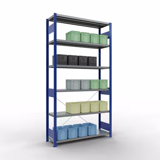 Figuur nr. 9 van het artikel basisrek, legplank-insteeksysteem MULTIplus250, 2500 x 1300 x 400 mm, 6 legborden, RAL 5010 gentiaanblauw/gegalvaniseerd uit de productgroep insteeksysteem van het merk Schulte Lagertechnik