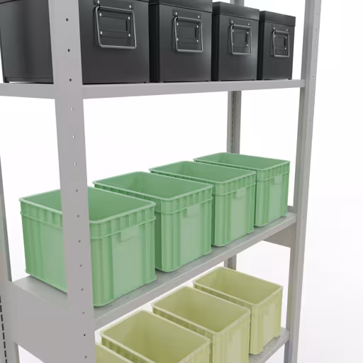 Basisplank, legbord, insteeksysteem MULTIplus150, 2500 x 1000 x 300 mm, 6 legborden, lengtestangen, RAL 7035 lichtgrijs van het merk Schulte Lagertechnik uit het assortiment insteeksysteem