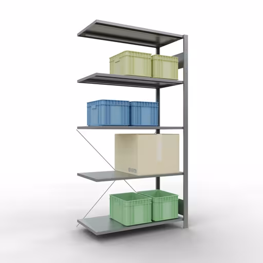 Aanbouwplank, hoekplank (veld C) 2000 x 1000 x 500, 5 planken, kruisschoor, verzinkt met art.nr. 12755-ECK Aanbouwplank, hoekplank (veld C) 2000 x 1000 x 500, 5 planken, verzinkt van Schulte Lagertechnik uit de categorie plankenplanken