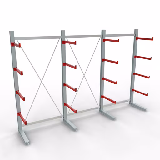 K 6000 compleet legbord, eenzijdig, 3000 x 4500 x 750 mm, RAL 7001 / RAL 3000, 5 opslagniveaus van Schulte Lagertechnik uit het assortiment draagarmstellingen
