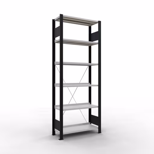 Figuur nr. 10 van het artikel basisrek, kantoorrek, insteeksysteem MULTIplus85, 2000 x 750 x 300 mm, 6 planken, kruisschoor, met stoplijst, zwart/lichtgrijs uit de productgroep kantoorrekken van Schulte Lagertechnik.