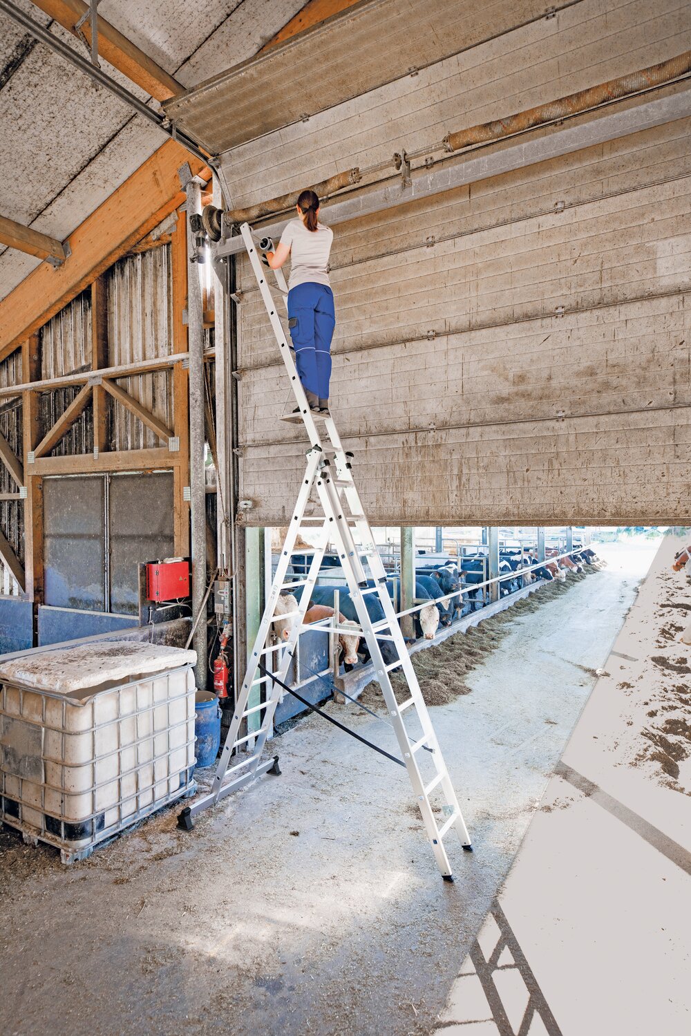 Munk 3-delige multifunctionele ladder met nivello® traverse en muurrollen 3x6 sporten