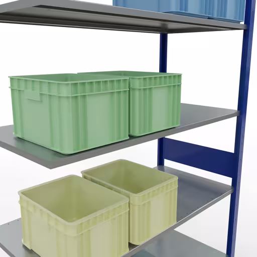 Aanbouwstelling, stellingkast MULTIplus150 insteeksysteem, 3000 x 1300 x 600 mm (HxBxD), 7 legborden, lengtestangen, RAL 5010 gentiaanblauw/verzinkt met de GTIN 4004514281166 Aanbouwrekken, rekken, insteeksysteem MULTIplus150, 3000 x 1300 x 600 mm, 7 legborden, lengtestangen, RAL 5010 gentiaanblauw/verzinkt van Schulte Lagertechnik met artikelnr. 12767-130-LR-B