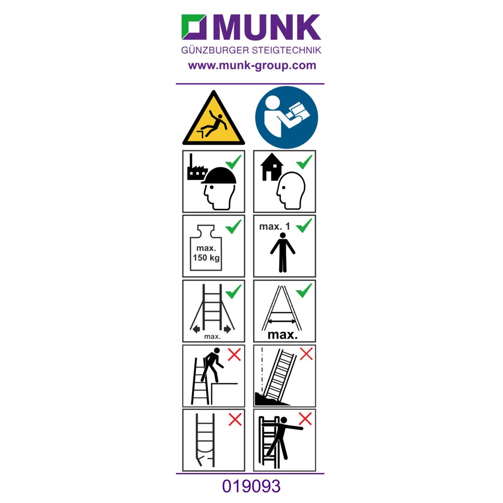 Munk waarschuwingssticker voor platformladders < 2,50 m (FlexxStep) Sticker 19093 van Günzburger Steigtechnik Munk waarschuwingssticker voor platformladders < 2,50 m (FlexxStep), sticker 19093 uit de categorie platformladders met artikelnummer 019162