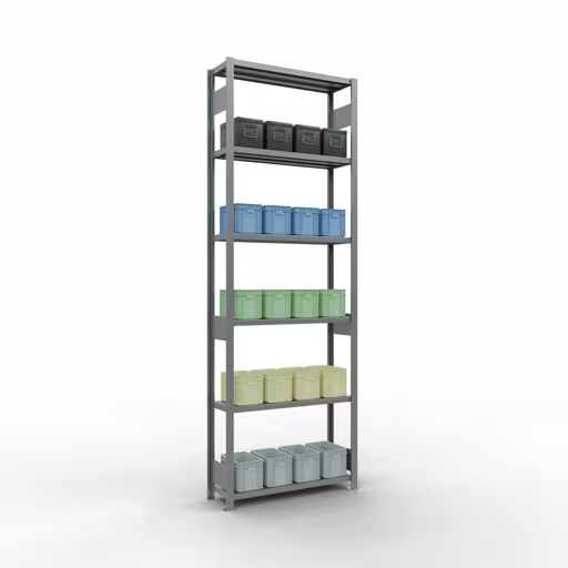 Basisplank, legbord, insteeksysteem MULTIplus250, 3000 x 1000 x 300 mm (HxBxD), 7 legborden, lengtestangen, verzinkt met GTIN 4004514282170 Basisplank, legbord, insteeksysteem MULTIplus250, 3000 x 1000 x 300 mm, 7 legborden, lengtestangen, verzinkt van Schulte Lagertechnik met het artikelnr. 12932-LR