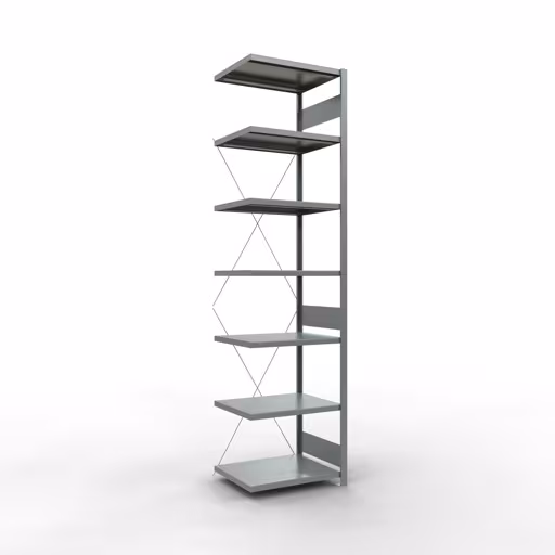 Figuur nr. 13 van het artikel aanbouwrekken, legbordstellingen, insteeksysteem MULTIplus250, 3000 x 750 x 600 mm, 7 legborden, kruisschoor, verzinkt uit de insteeksysteem productgroep van Schulte Lagertechnik.