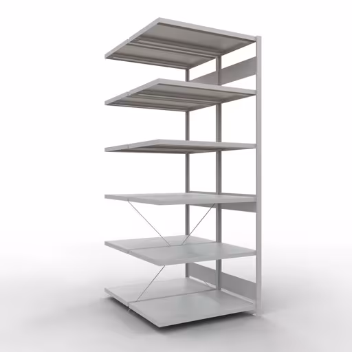 Andere weergave van het artikel Aanbouwplank, dubbele plank, rekkensysteem MULTIplus250, 2500 x 1000 x (2x600) mm, 2x6 planken, kruisschoor, RAL 7035 lichtgrijs uit de categorie rekken