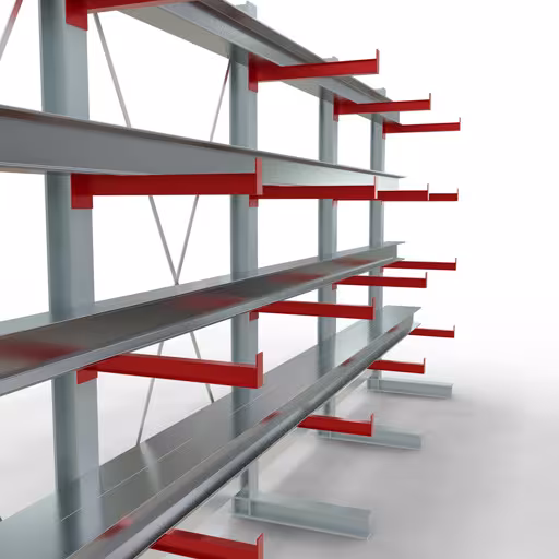 Afbeelding nr. 12 van het artikel K 3000 complete stelling, eenzijdig, 2500 x 5200 x 600 mm, RAL 7001 / RAL 3000, 5 opslagniveaus uit de productgroep draagarmstellingen van Schulte Lagertechnik
