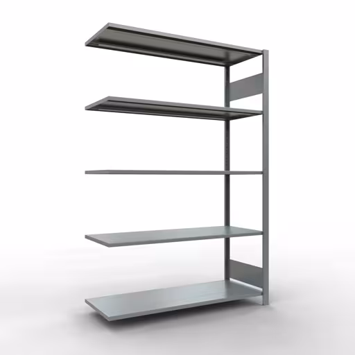 Aanbouwrekken, legborden, insteeksysteem MULTIplus150, 2000 x 1300 x 500 mm (HxBxD), 5 legborden, lengtebalk, verzinkt, aanbouwplank, art.nr. 12755-130-LR