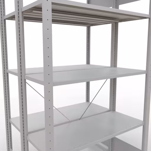 Productafbeelding nr. 7 van het artikel Basisplank, dubbele plank, plankinsteeksysteem MULTIplus150, 2000 x 1000 x (2x400) mm (HxBxD), 2x5 planken, kruisschoor, RAL 7035 lichtgrijs Afbeelding nr. 7 van het artikel basisplank, dubbele plank, legplank-insteeksysteem MULTIplus150, 2000 x 1000 x (2x400) mm, 2x5 legborden, kruisschoor, RAL 7035 lichtgrijs uit de productgroep legbordstellingen van Schulte Lagertechnik