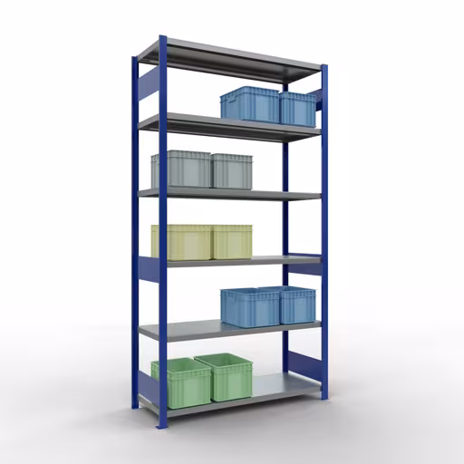 Figuur nr. 13 van het artikel basisrek, legbord, insteeksysteem MULTIplus250, 2500 x 1300 x 500 mm, 6 legborden, lengtestangen, RAL 5010 gentiaanblauw/verzinkt uit de insteeksysteem productgroep van Schulte Lagertechnik.