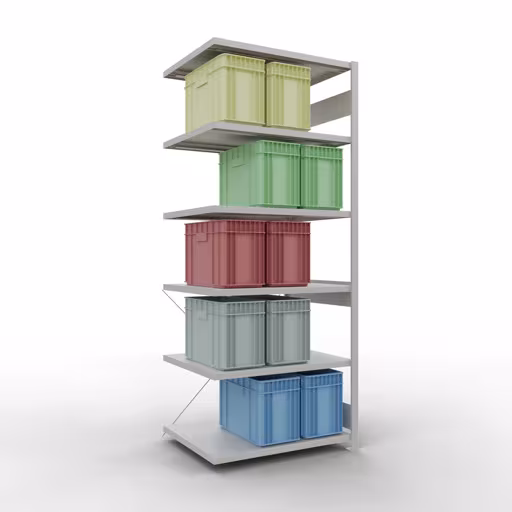 Figuur nr. 14 van het artikel aanbouwrekken, legbordstellingen, insteeksysteem MULTIplus330, 2500 x 1000 x 800 mm, 6 legborden, kruisschoor, RAL 7035 lichtgrijs uit de insteeksysteem productgroep van Schulte Lagertechnik.