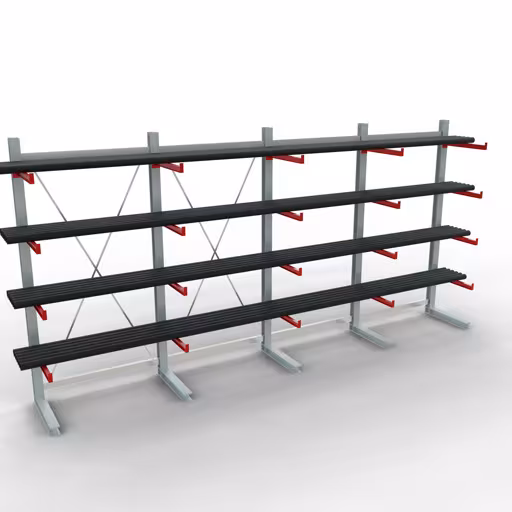 Productafbeelding nr. 12 van artikel K 6000 compleet legbord, eenzijdig, 3000 x 6000 x 750 mm, RAL 7001 / RAL 3000, 5 opslagniveaus Afbeelding nr. 12 van het artikel K 6000 complete stelling, eenzijdig, 3000 x 6000 x 750 mm, RAL 7001 / RAL 3000, 5 opslagniveaus uit de productgroep draagarmstellingen van Schulte Lagertechnik
