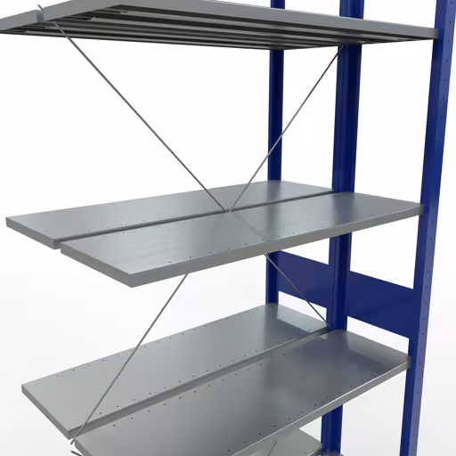 Aanbouwrekken, dubbele rekken, stellingsysteem MULTIplus150, 3000 x 1000 x (2x600) mm (HxBxD), 2x7 planken, kruisschoor, RAL 5010 gentiaanblauw met het artikelnr. 32737-B Aanbouwrekken, dubbele rekken, rekkensysteem MULTIplus150, 3000 x 1000 x (2x600) mm, 2x7 planken, RAL 5010 gentiaanblauw van Schulte Lagertechnik uit de categorie rekken