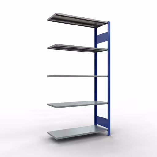 Aanbouwrekken, rekken, insteeksysteem MULTIplus150, 2000 x 1000 x 400 mm (HxBxD), 5 legborden, lengtebalk, RAL 5010 gentiaanblauw/verzinkt, aanbouwplank, art.nr. 12745-LR-B
