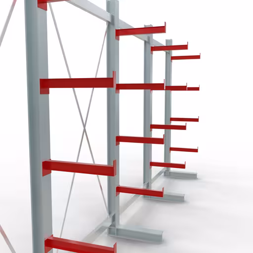 Productafbeelding nr. 10 van artikel K 3000 compleet legbord, eenzijdig, 2500 x 5200 x 500 mm, RAL 7001 / RAL 3000, 5 opslagniveaus Afbeelding nr. 10 van het artikel K 3000 complete stelling, eenzijdig, 2500 x 5200 x 500 mm, RAL 7001 / RAL 3000, 5 opslagniveaus uit de productgroep draagarmstellingen van Schulte Lagertechnik