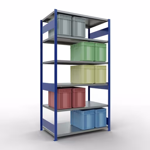 Figuur nr. 14 van het artikel basisrek, legbord, insteeksysteem MULTIplus250, 2500 x 1300 x 800 mm, 6 legborden, lengtestangen, RAL 5010 gentiaanblauw/verzinkt uit de insteeksysteem productgroep van Schulte Lagertechnik.