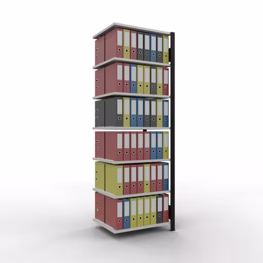 Productafbeelding nr. 13 van het artikel Aanbouwstelling, kantoorstelling, insteeksysteem MULTIplus150, 2300 x 750 x 600 mm, 7 legborden, lengtestangen, zonder middenaanslag, zwart/lichtgrijs Figuur nr. 13 van het artikel, kantoorreksysteem MULTIplus150, 2300 x 750 x 600 mm, 7 planken, zonder middenaanslag, zwart/lichtgrijs uit de productgroep kantoorrekken van Schulte Lagertechnik.