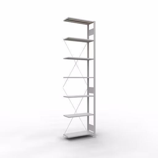 Aanbouwrekken, rekken, insteeksysteem MULTIplus150, 3000 x 750 x 300 mm (HxBxD), 7 planken, kruisschoor, RAL 7035 lichtgrijs van Schulte Lagertechnik Aanbouwrekken, legborden, insteeksysteem MULTIplus150, 3000 x 750 x 300 mm (HxBxD), 7 legborden, kruisschoor, RAL 7035 lichtgrijs, aanbouwplank, art.nr. 32637-75